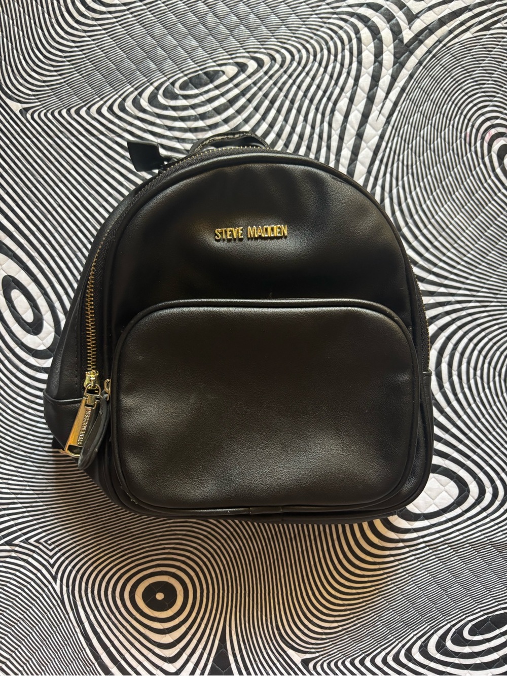 Steve Madden Black Mini Faux-Leather Backpack with Gold Hardware